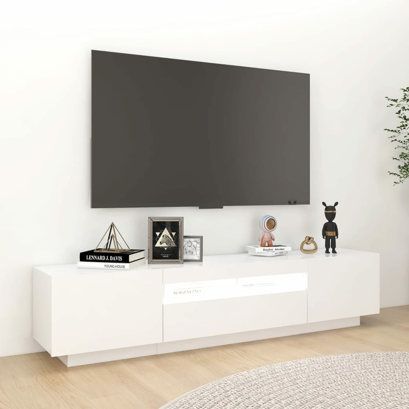 IKAYAA Mueble de TV con Luces LED, Mueble para TV de 180 cm, Armario Bajo con iluminación LED, para Salón. Diseño Moderno. Muebles De Salon Mesa Television Blanco