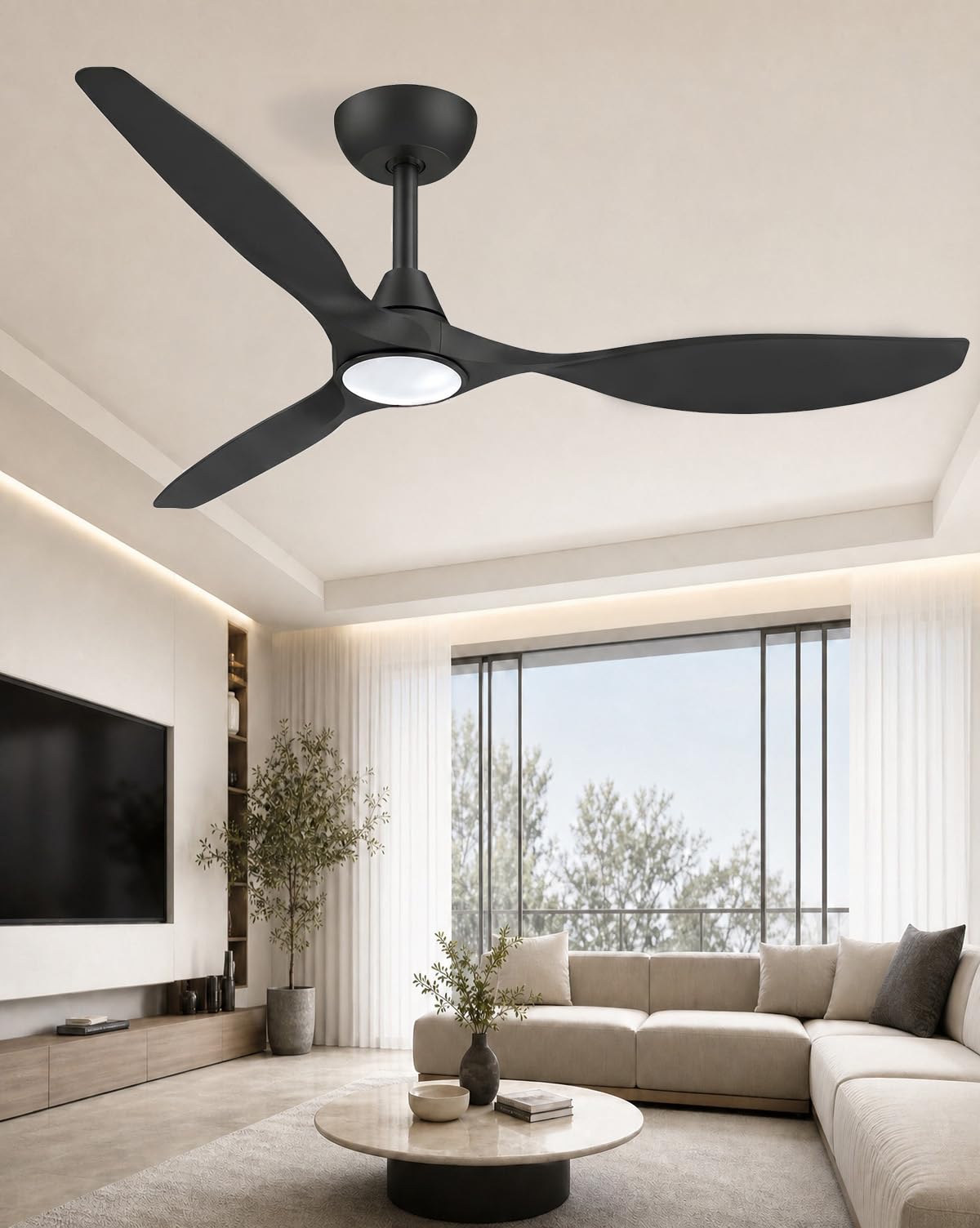 Photo 1 of Roomratv 52 Inch Modern Black Ceiling Fans with Lights and Remote Control