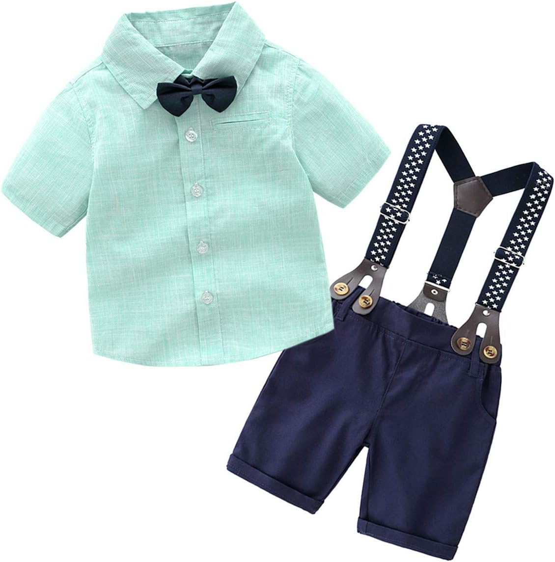 Baby Boys Clothes, Dress Shirt with Bowtie + Suspender Shorts