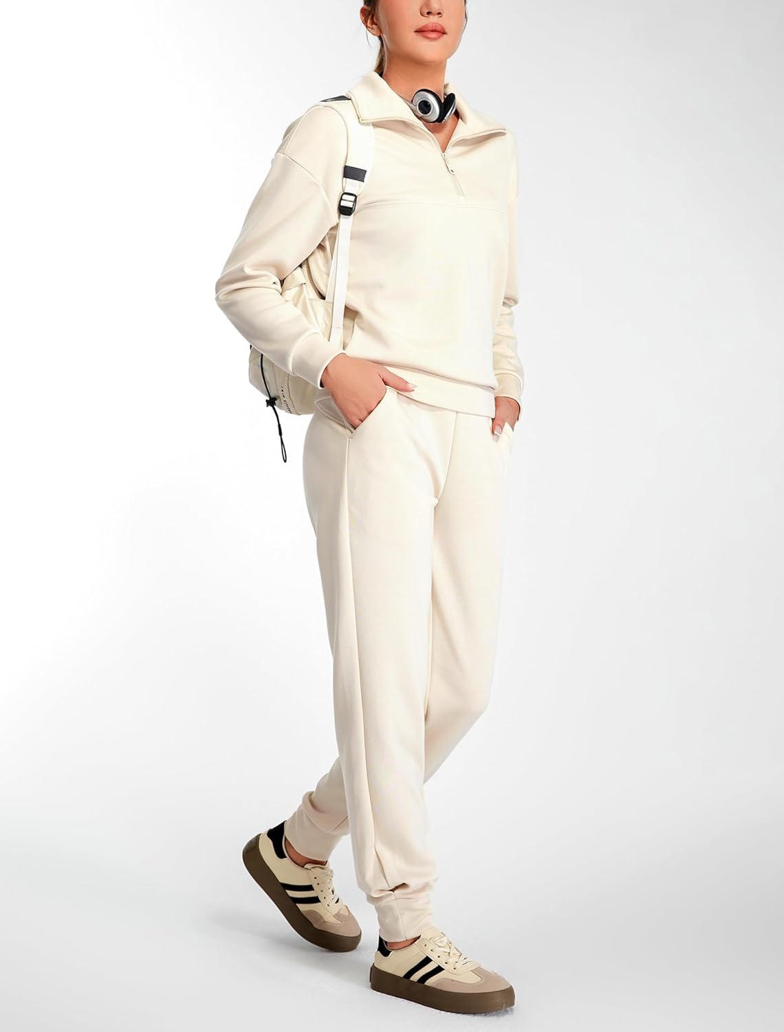 AFITNE Women's 2 Piece Outfits Sweatsuits Long Sleeve Tracksuit Casual Lapel Half Zip Sweatshirt Joggers Sweatpants Set - Image 4