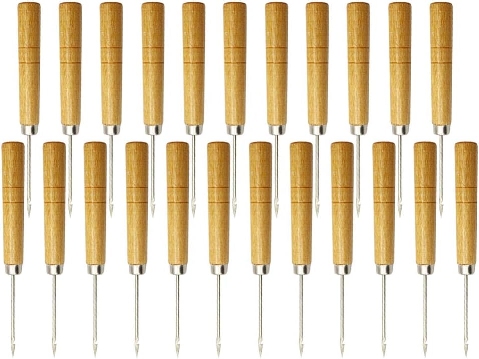 FARUTA 50pcs Awl Tool Gourd Shape Wooden Handle Scratch Awl for Leather Hole Punch