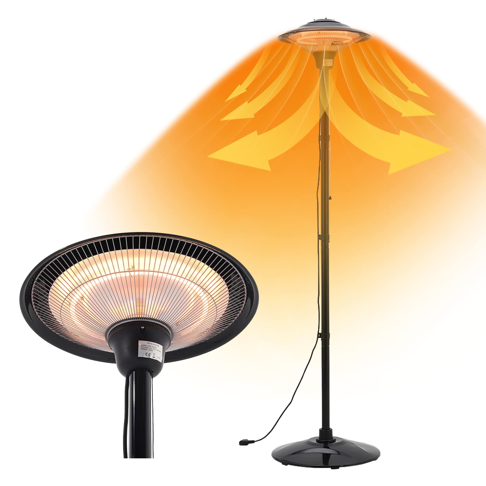 The Fellie Patio Heater, 1500W 2M Height Adjustable Freestanding Infrared  Heater with Pull Switch Control, Indoor Outdoor Electric Heater for Home,  Garden : Amazon.co.uk: Garden