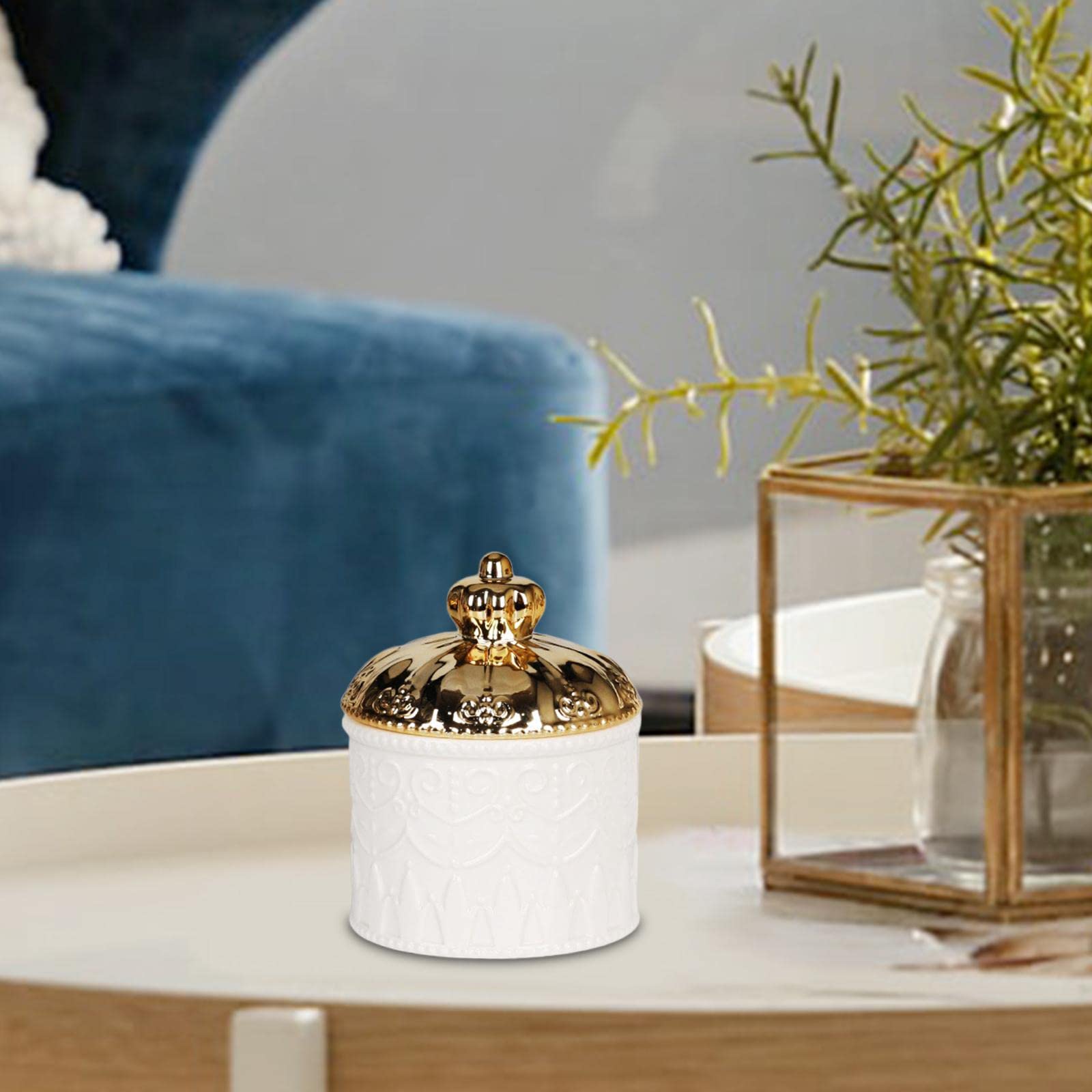 Weiße Keramik Schmuckbox Mit Deckel - Runde Aufbewahrungsdose Für Ringe 8x8x6 Cm