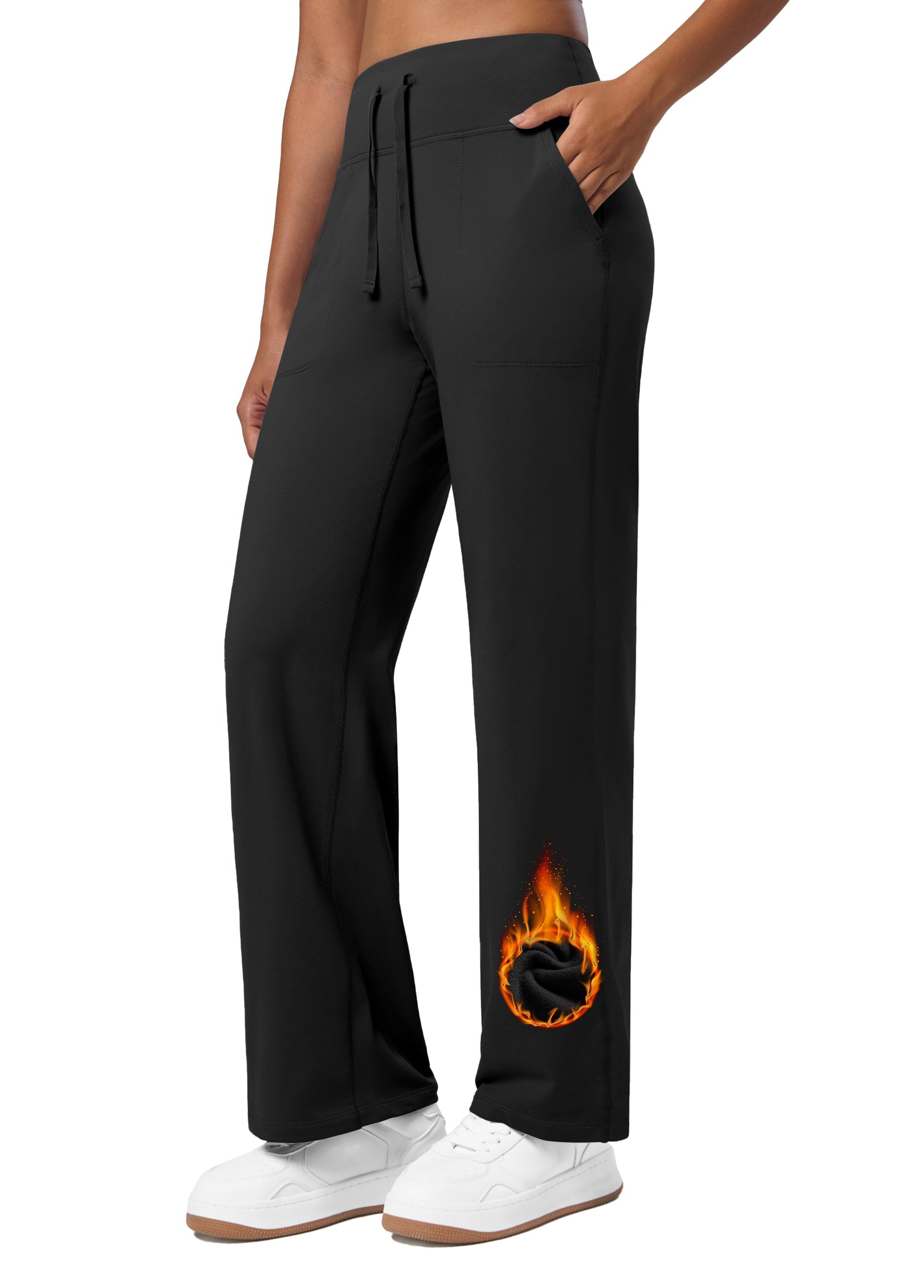 Pantalon Large Femme Taille Haute - Jogging évasé Avec Poches, Doublure Polaire - Confort Détente