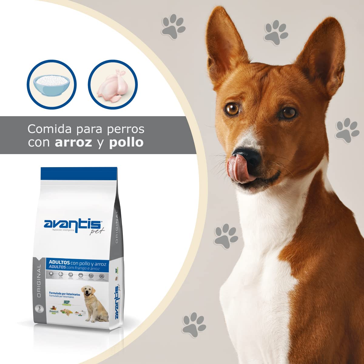 Avantis Pet Original - Cibo per cani adulti di razza media e grande - 3 kg - Cibo 100% completo ed equilibrato - Altamente nutrizionale con pollo e riso