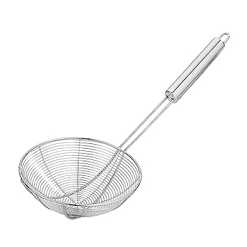 TRS Heavy Duty Professional Standard Stainless Steel Deep Fry Jhara/Mesh Ladle/Jharni Wire Skimmer/Puri Strainer with Support Wires and Handle for Perfect Oil Extraction,16 cm