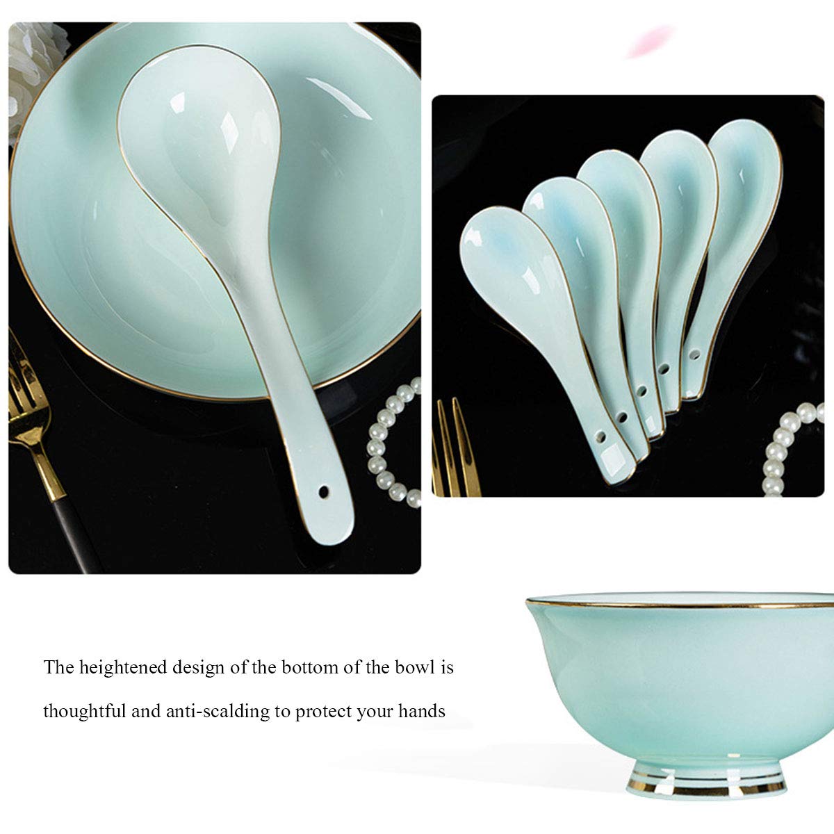 Geschirr-Set aus Steingut, Glasur, 46-teilig, Keramik, Speiseteller, Knochenporzellan, Geschirr-Set für Restaurant/Hotel/Party, Grün