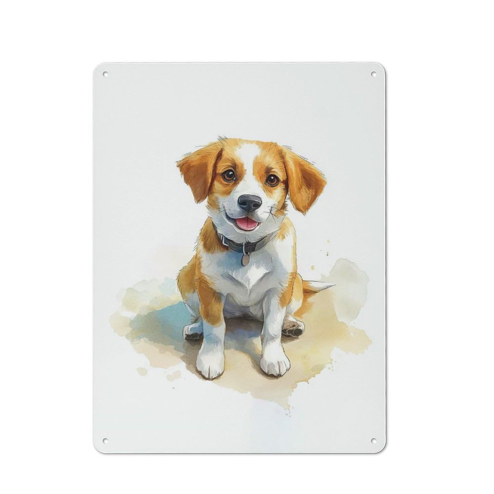 Junmoney Style-14 Cute Puppy Watercolor Portrait Rustic Metal Plaque 40X30cm For Café Or Restaurant, Wall Decor For People Reorganising Café And Restaurant