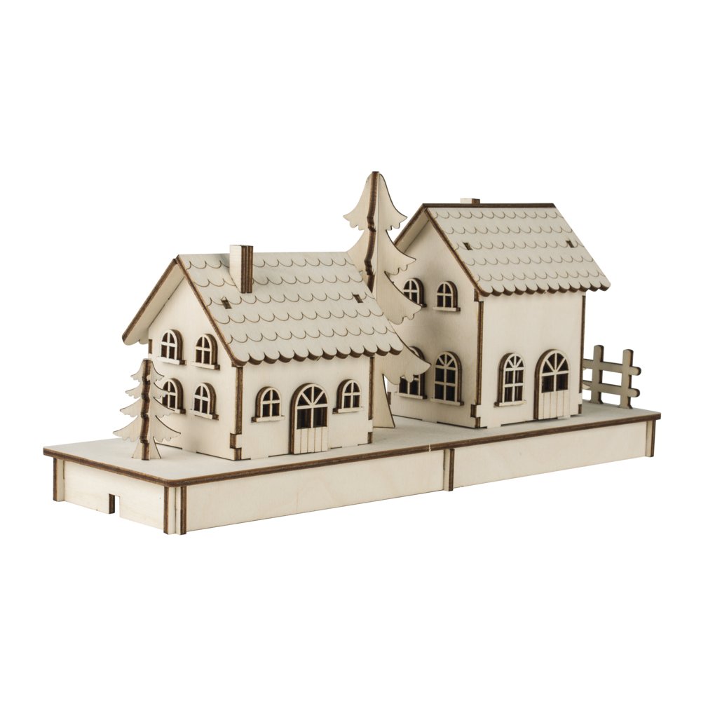 Rayher Holzbausatz Häuschen, 3D-Bausatz Holz, FSC zertifiziert, natur, 31,7x9,4x14cm, Set 52 Teile, 46300000, Braun