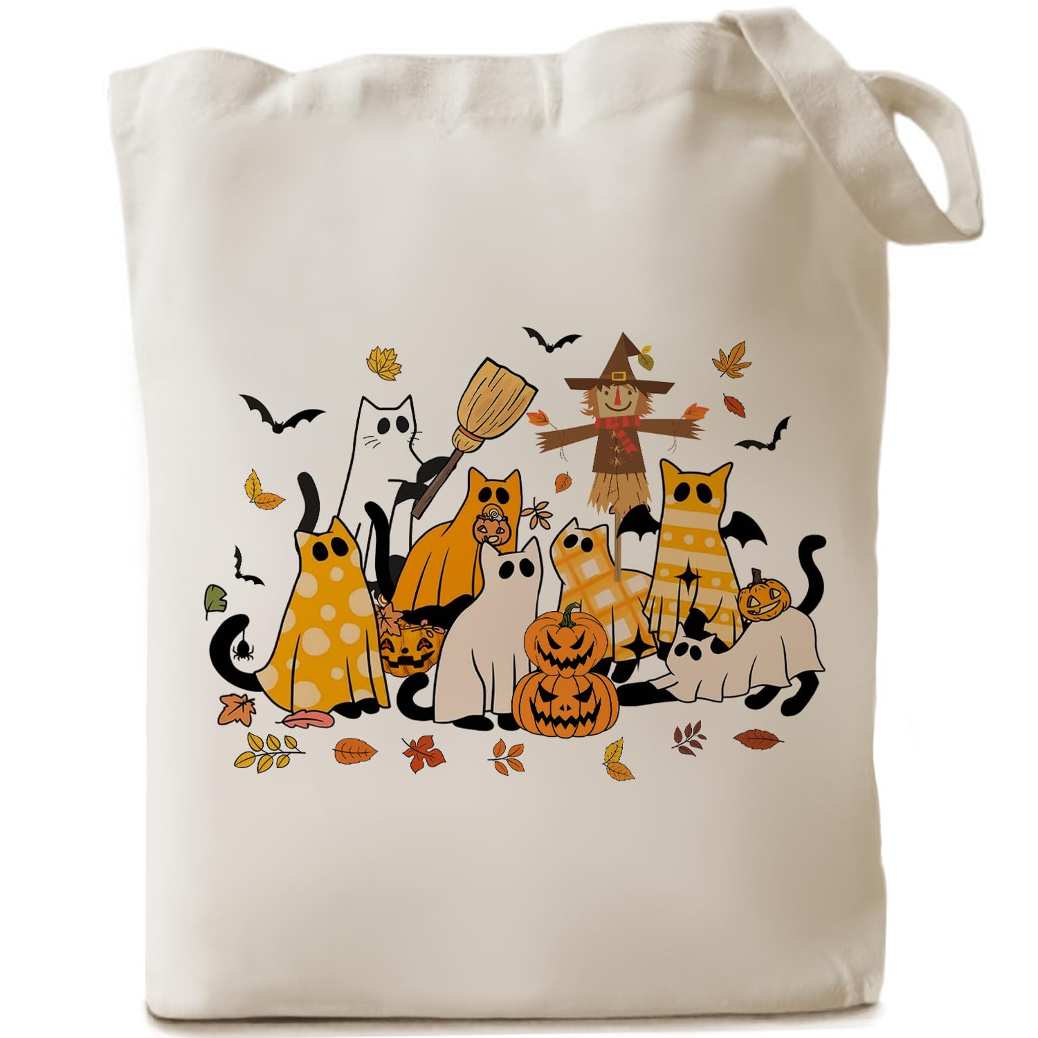 Zwsrplo Black Cat Halloween Tote Bag, Aesthetics Tote Bag, Halloween Party Favor, Candy & Goodie Grocery Shopping Handbag, Holiday BOO Gifts /01