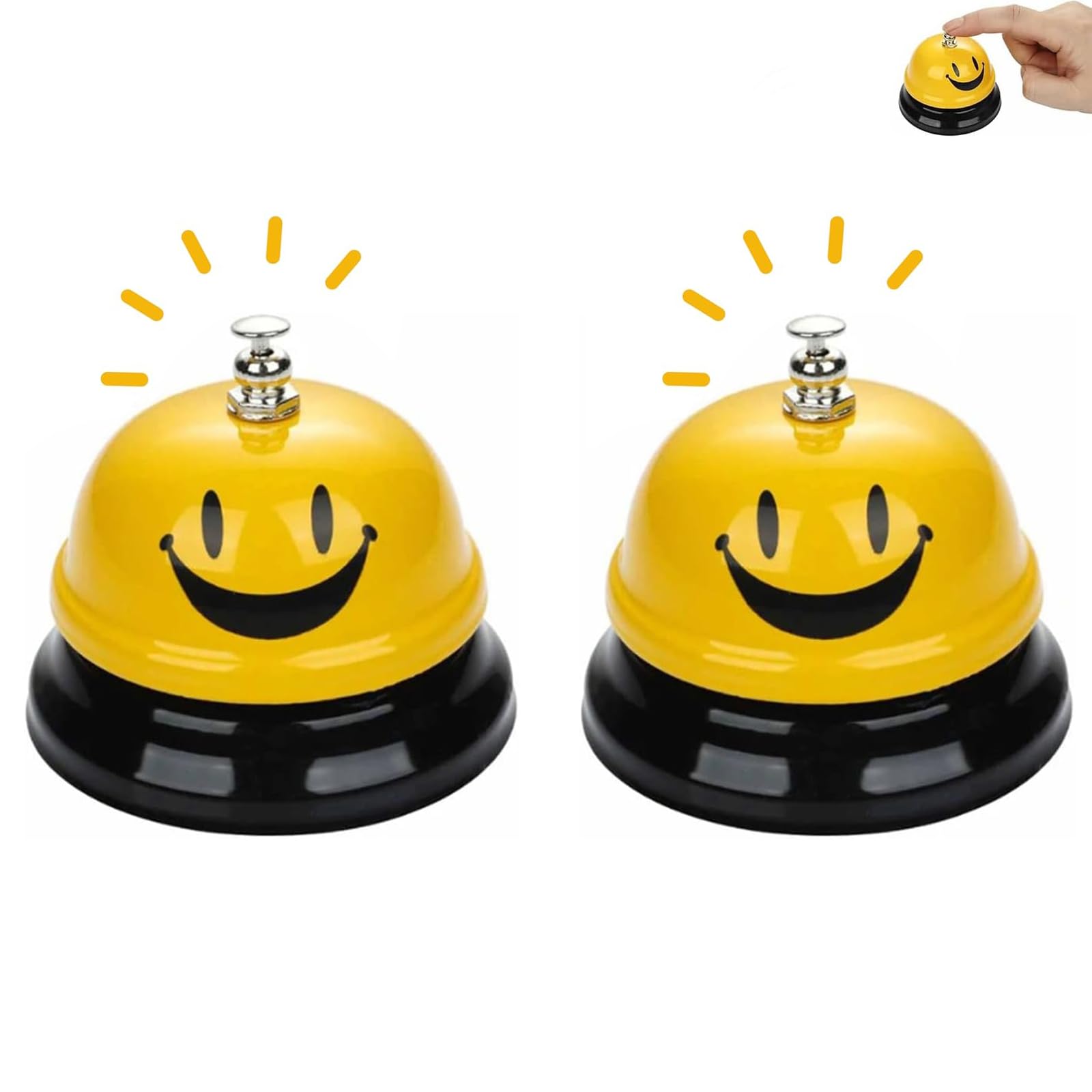 2 Stück Smiley Muster Tischglocke, Metall Tischglocke, Knackige Tischklingel, für Restaurant, Küche, Hotels, Bars.(Gelb)