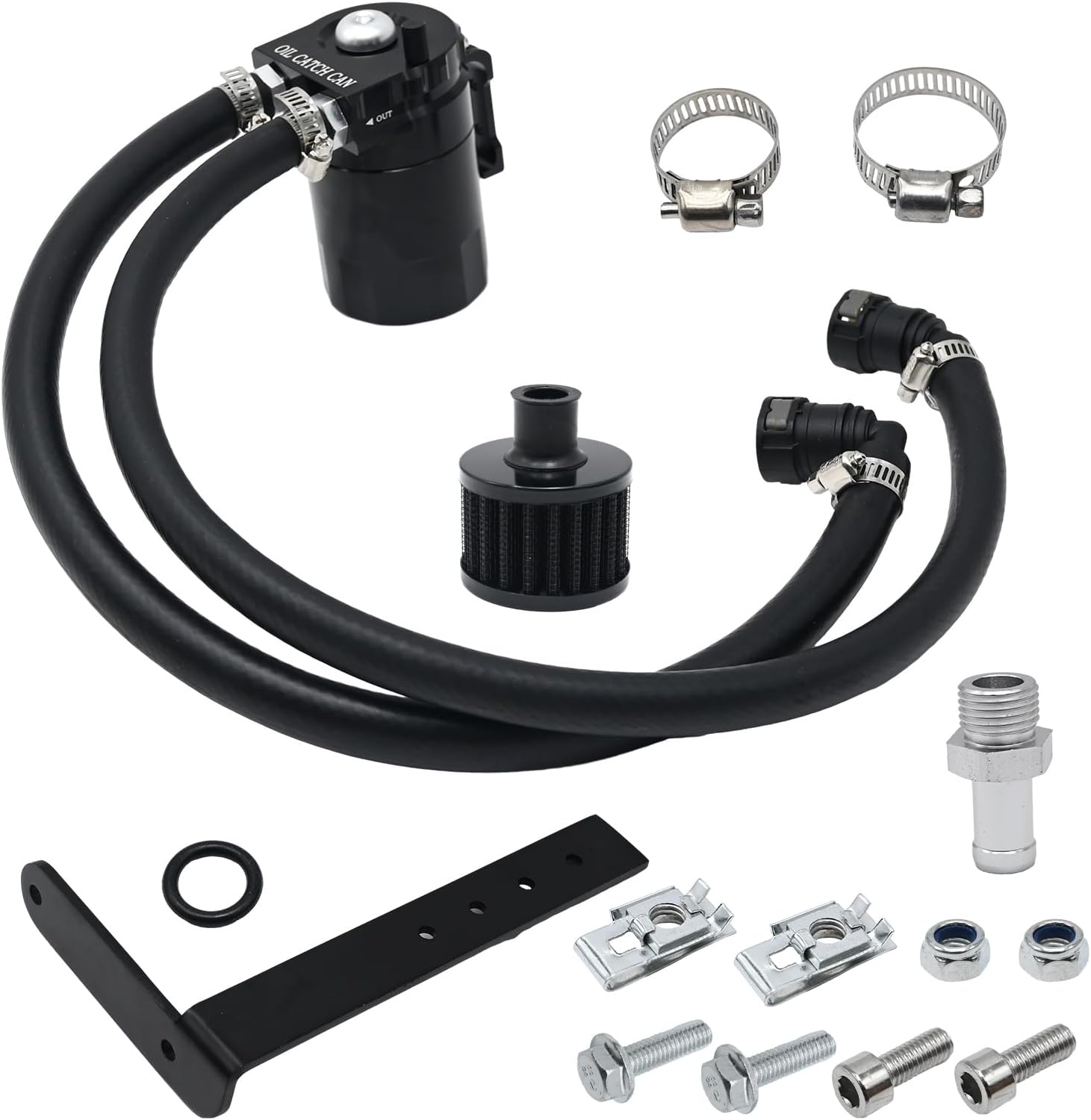 Oil Separator Reservoir Tank Engine Polish Baffled, 400ml Oil Catch Can Kit, Passenger Side with Breather Filter, Replacement for Ford F150 2011-2019 2.7EB 3.5EB 5.0