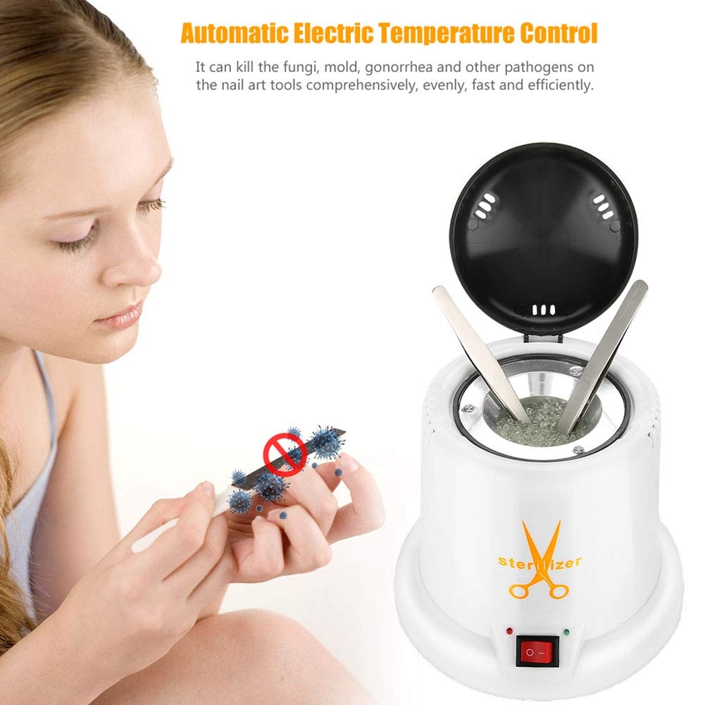 Zerodis Caja de esterilizador de uñas de Alta Temperatura Máquina de desinfección UV Herramientas de desinfección de manicura Esterilización de uñas Recipiente Limpio con Arena de Cuarzo(EU 220v)