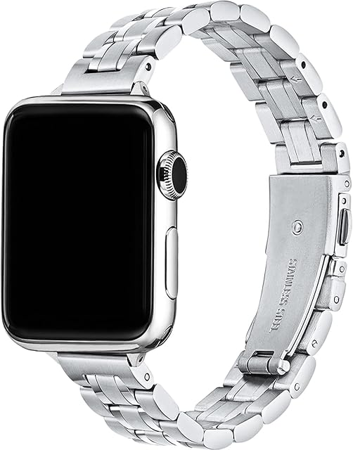 HEKAI Metal Straps Compatible with Apple Watch Strap 40mm 41mm 38mm, Slim Small Adjustable Stainless Steel Replacement Band iWatch Ultra Series 8/7/6/5/4/3/2/1,SE(38mm 40mm 41mm, Silver)