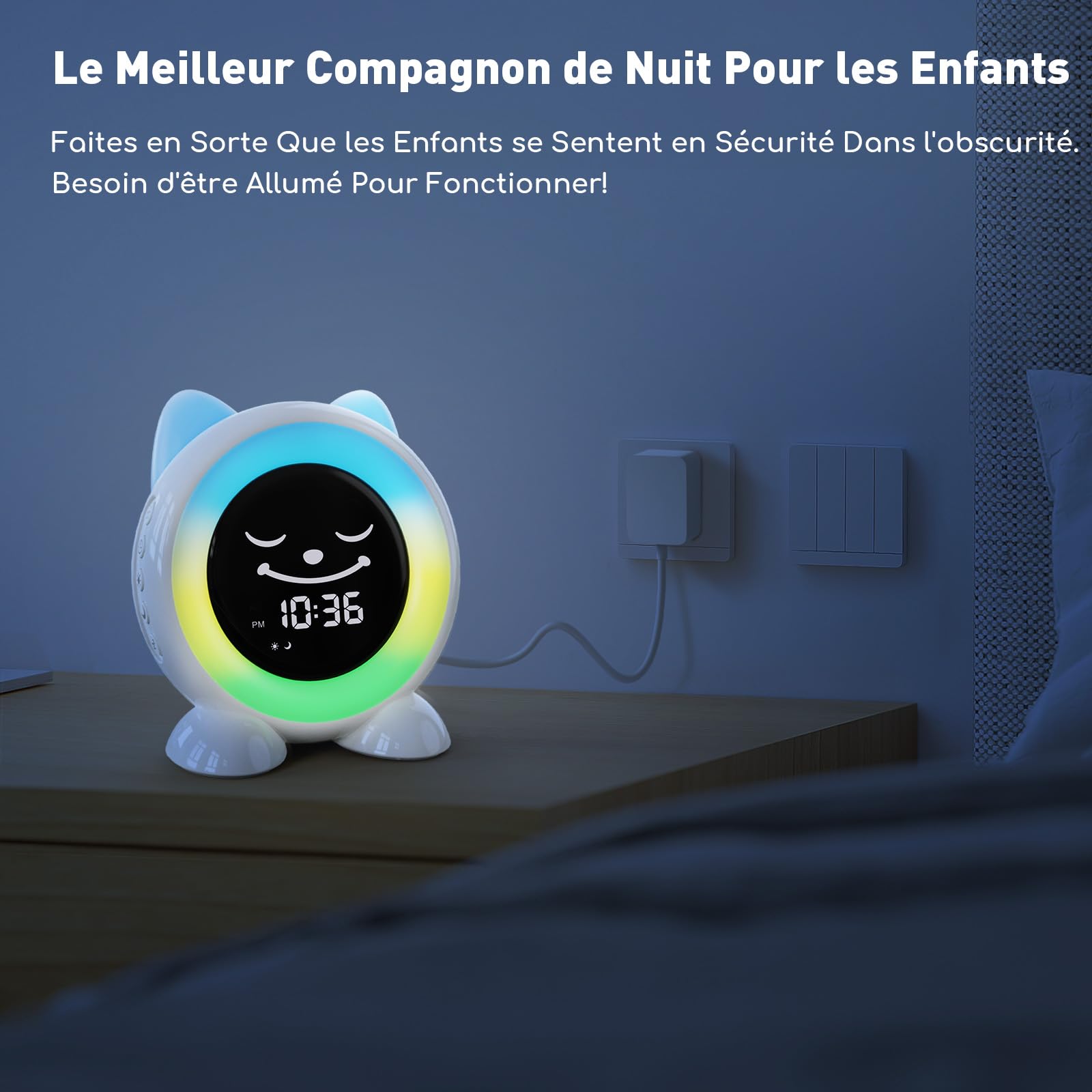 I·CODE Reveil Enfant, Réveil Enfant Educatif Jour Nuit avec Emoji Et Lumière, Parfait pour 2-10 Ans Reveil Fille Garçon