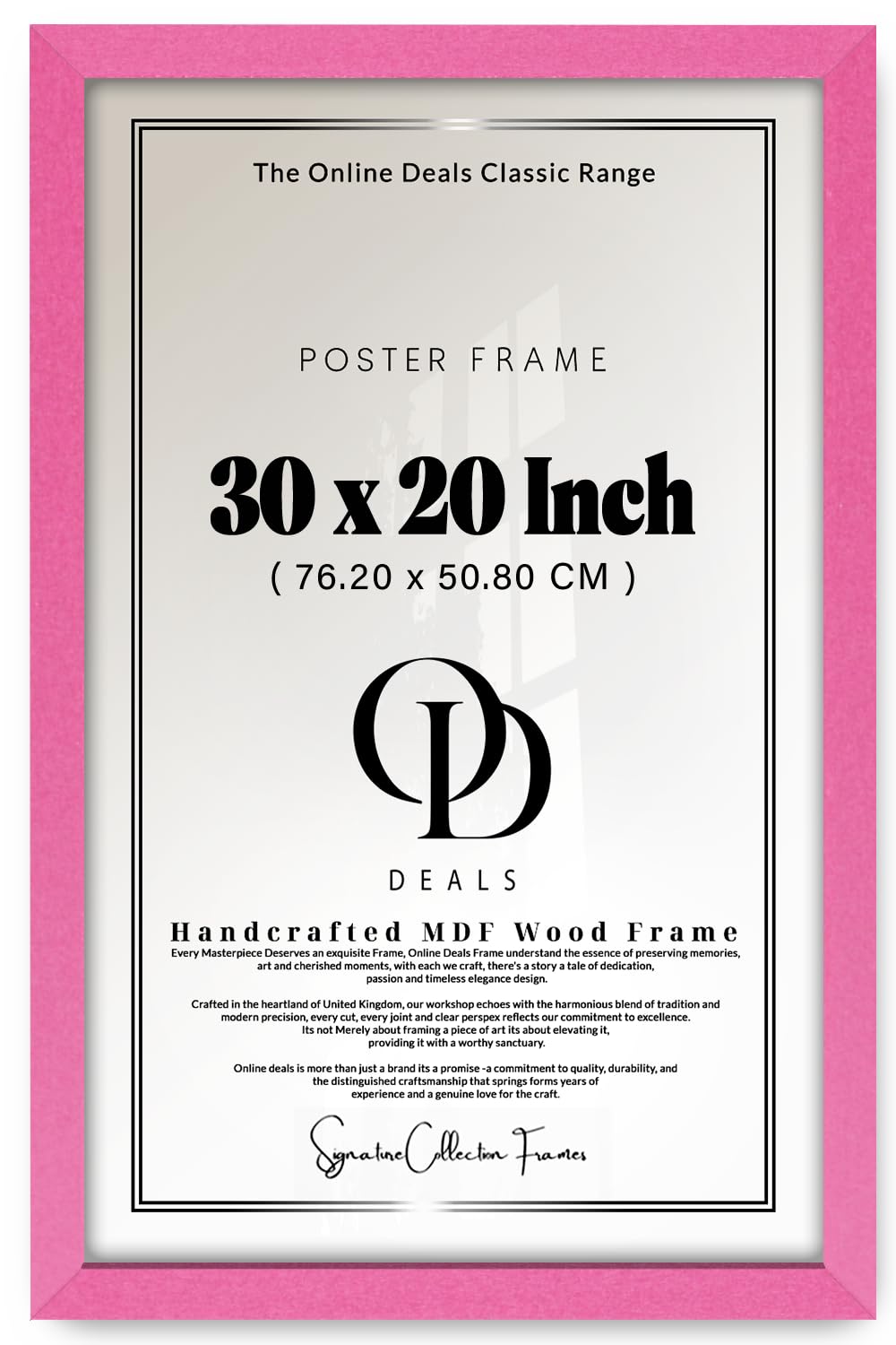 OD Deals | 30 X 20 Inch Poster Frame — Engineered Wood Construction With Heavy Backing And Shatter Resistant Styrene Cover (76.20 X 50.80 CM) Pink Wall Gallery Rectangle Art Decor Accent