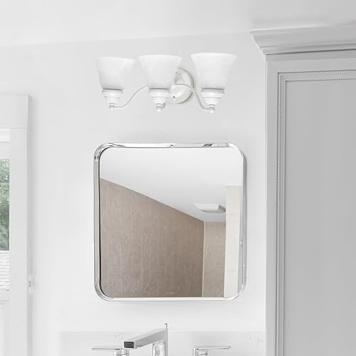 Miniatura 6 de Simple Designs VT1023-WHT 19.25 pulgadas Classic 3 luces de metal y mármol esmerilado blanco con forma de campana de cristal decorativo montado en