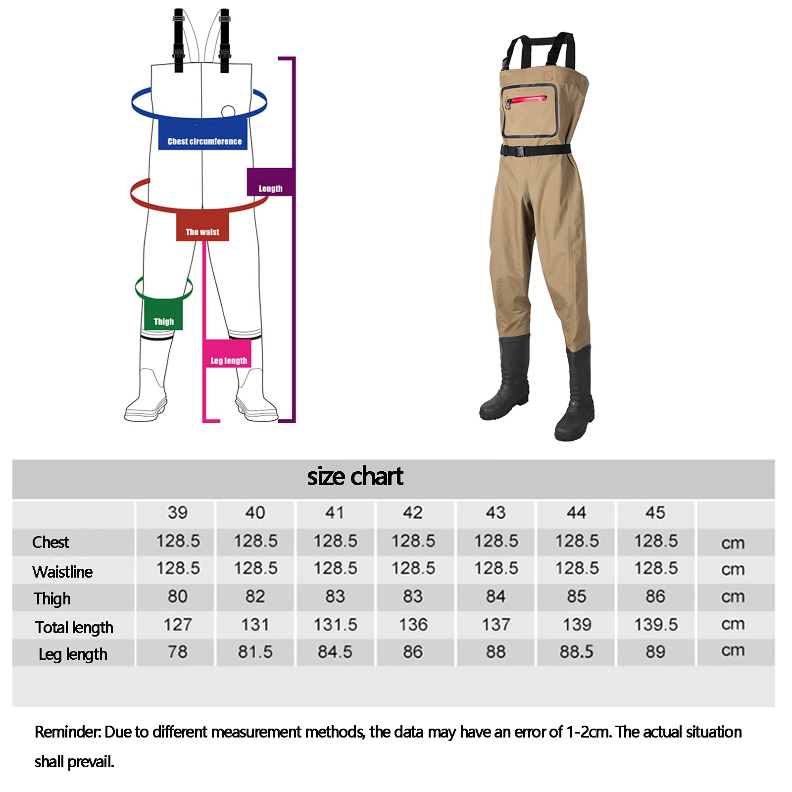 Wathose zum Angeln, Wathose für die Jagd mit Stollensohle, Watgürtel mit Stiefelürtel mit Stiefelfuß, leichte Wathose aus Nylon, wasserdicht, für Herren und Damen, Braun, 44 EU (Braun 45 EU)