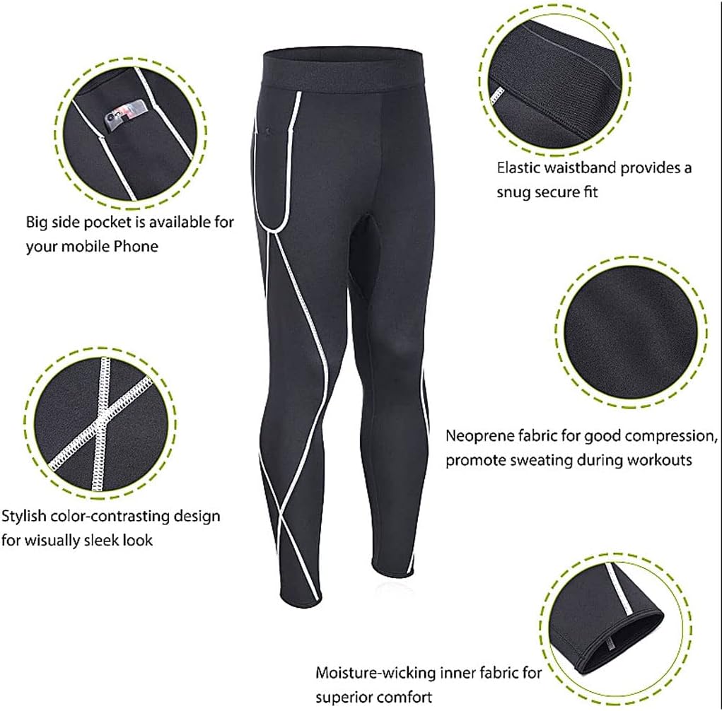 Sauna Pants for Men,High Waist Tummy Control Yoga Pants Weight Loss Workout Pants Neoprene with Pocket Sport Capris,XL,Black