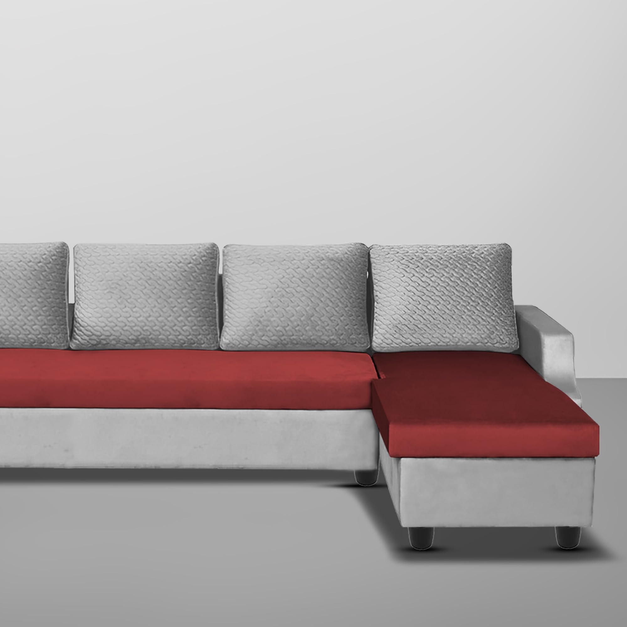 BRAXTON Oscar RHS 6 Seater L Shape Sofa Set for Living Room (Maroon Grey Fabric) Premium Fabric Sofa 1
