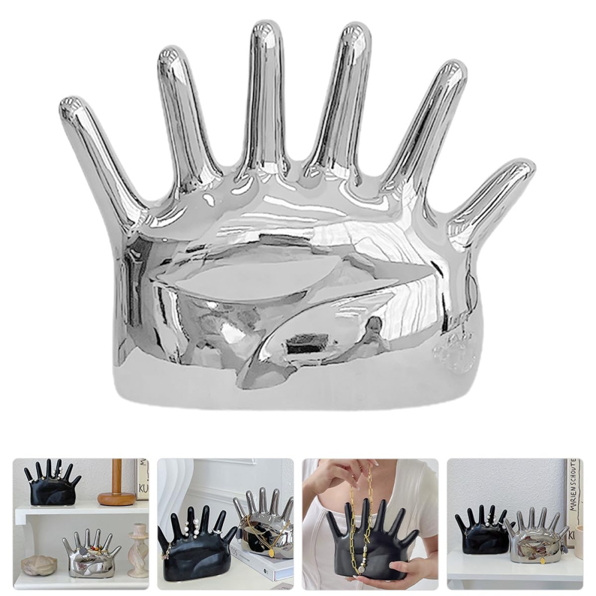 Alipis Ringhalter aus Keramik Handförmig Schwarz Schmuckorganizer für Ringe und Ketten Platzsparender Schmuckständer für Damen und Mädchen Dekorativer Ringständer und Fotoaccessoire