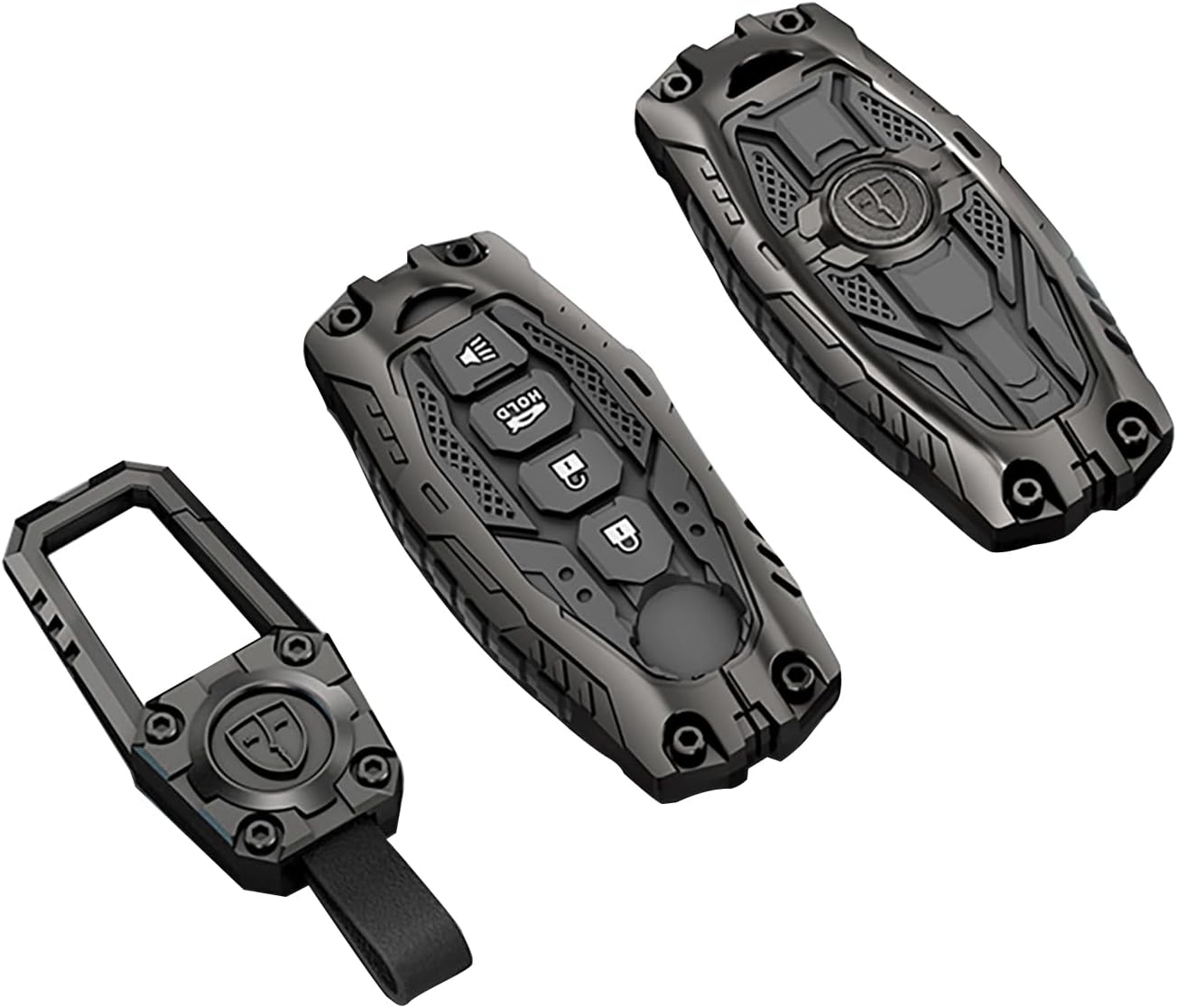Mech Style Heavy Metal Key fob Cover, Compatible with Nissan Altima Sentra Maxima Murano Rogue Armada Pathfinder 2006-2022, Zinc Alloy Key Case Protector (4 Buttons, 1 PCS)