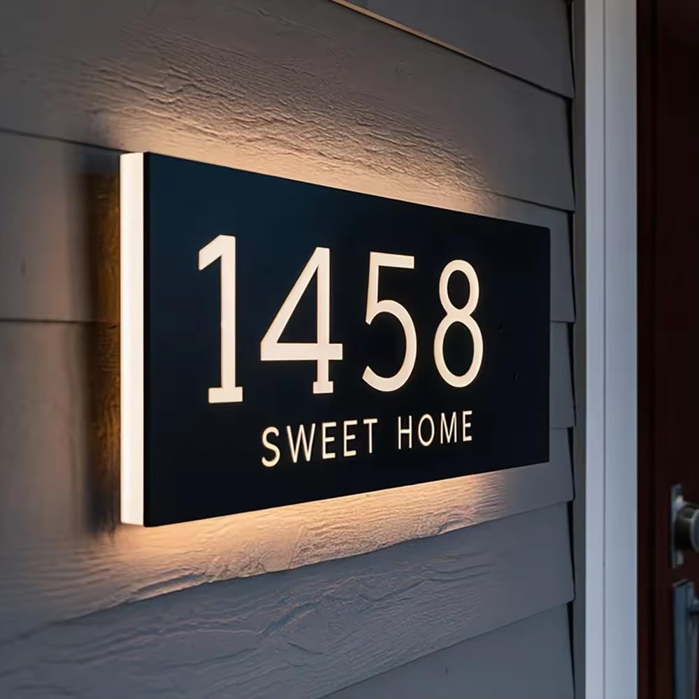 Placas De Dirección Modernas Y Personalizadas Con Luz LED, Número De Casa Iluminado En Acrílico 3D Personalizado For Exteriores Y Patios.(20x40 cm)