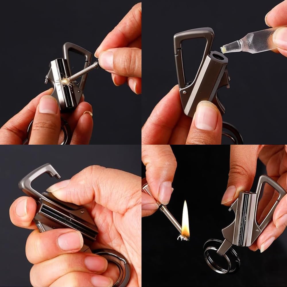 YGCHEN Accendino Eterno 3 in 1, Accendifuoco in Metallo con Apribottiglie, Mini Accendino Multifunzione per Zaino e Chiavi, Ideale per Campeggio, Escursionismo ed Emergenza, Regalo per Uomo (Dorato)