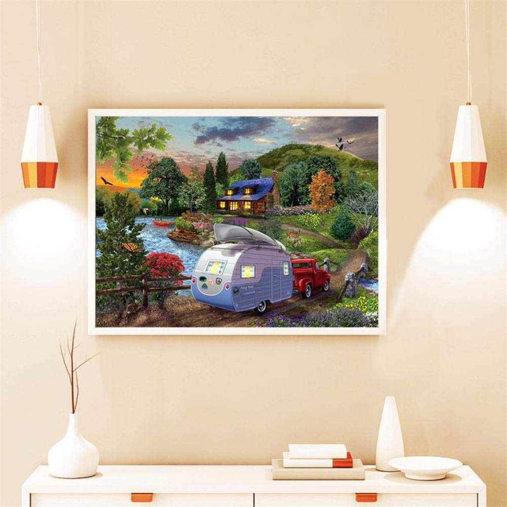 Diamond Painting Full Square Drill Point De Croix maison au bord du lac,DIY 5D Broderie Diamant Peinture par Numéros Kit,Cristal Adulte/enfant Diamant Art Crafts Home Wall Decor(60x90cm,24x36in)