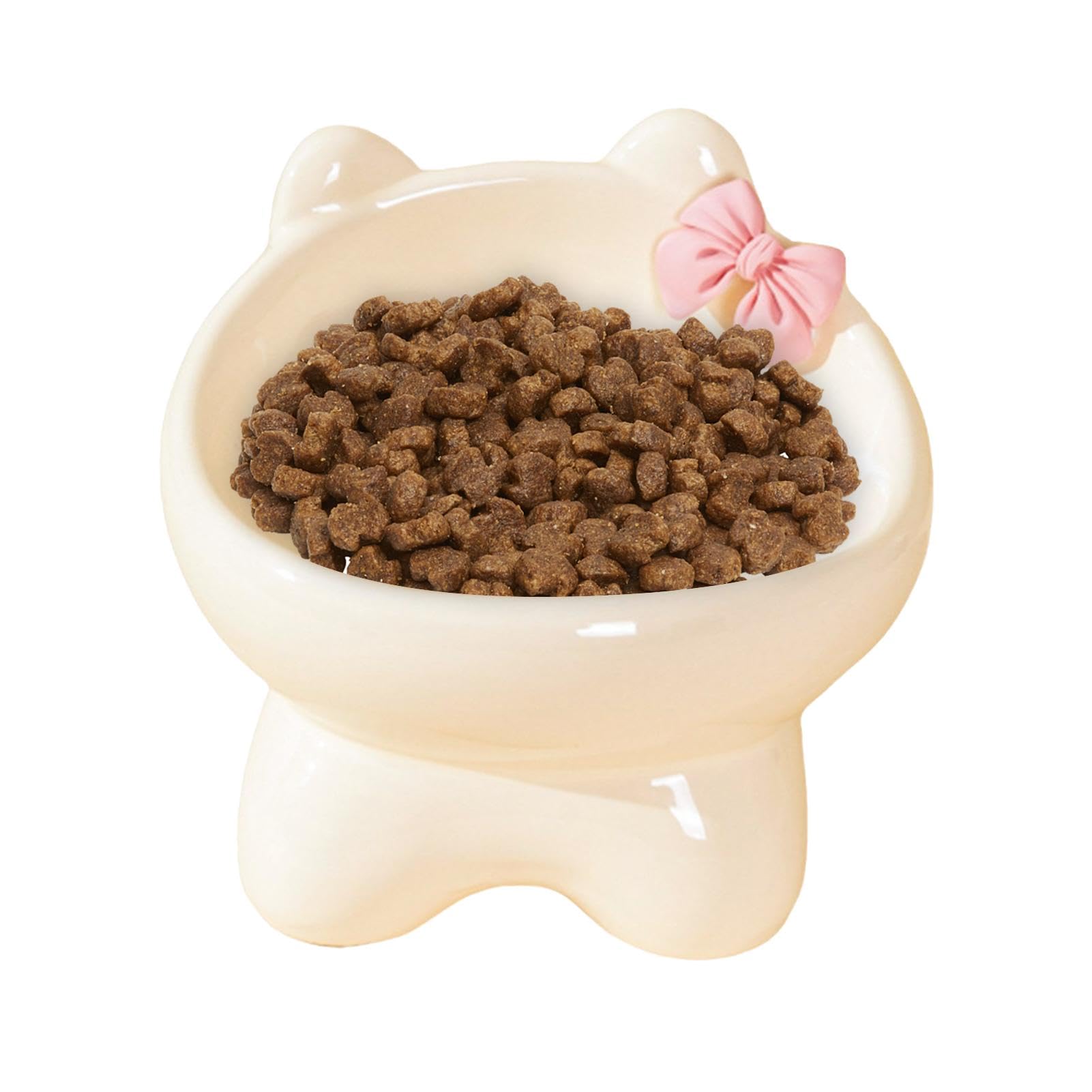 Misy dla zwierząt, Podwyższona ceramiczna miska dla kota, pochylona, ​​wysoka do karmienia psów, szczelny podajnik karmy kotów domowych i małych kociąt(Creamy)