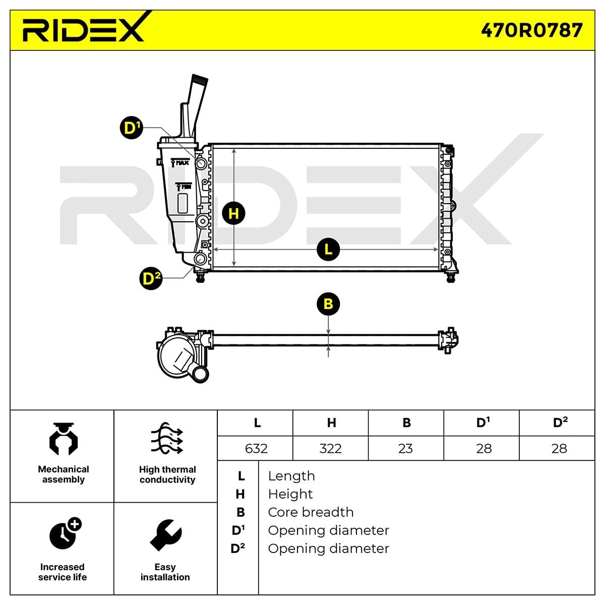 RIDEX 470R0787 Radiatore motore Compatibilità con FIAT PUNTO 176