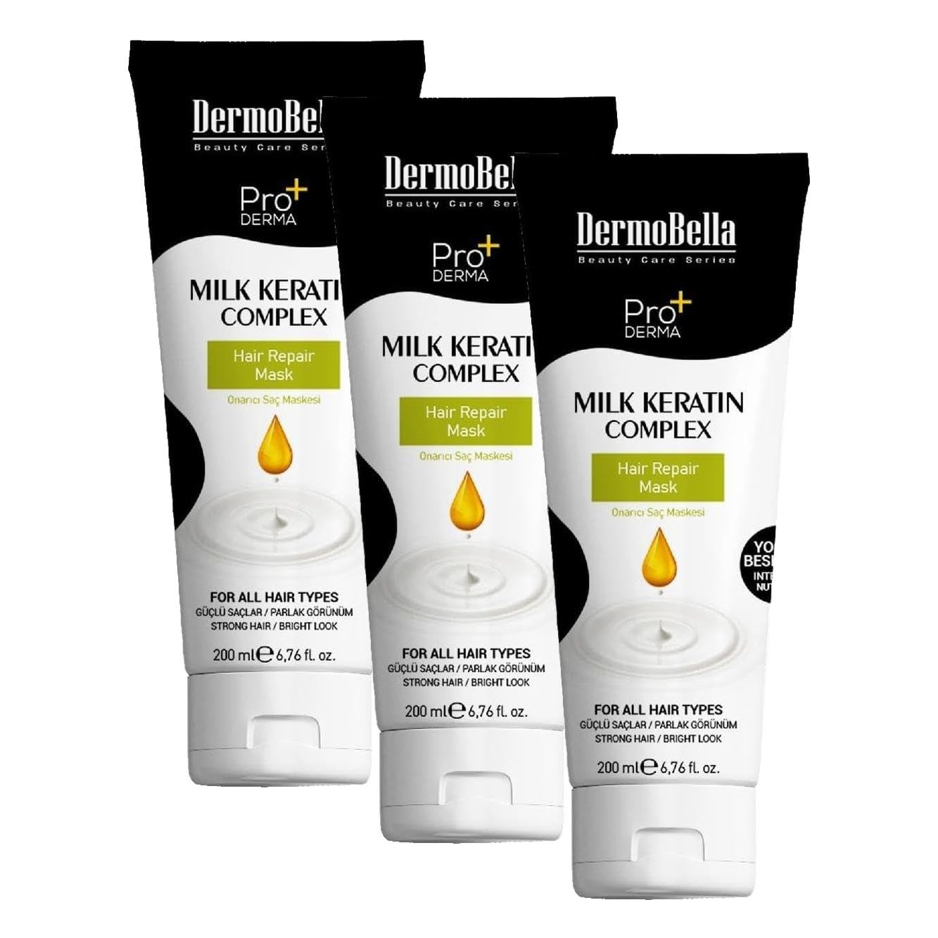 DermoBella Milk Keratin Complex Şaç Maskesi 200 ml (3 paketi)
