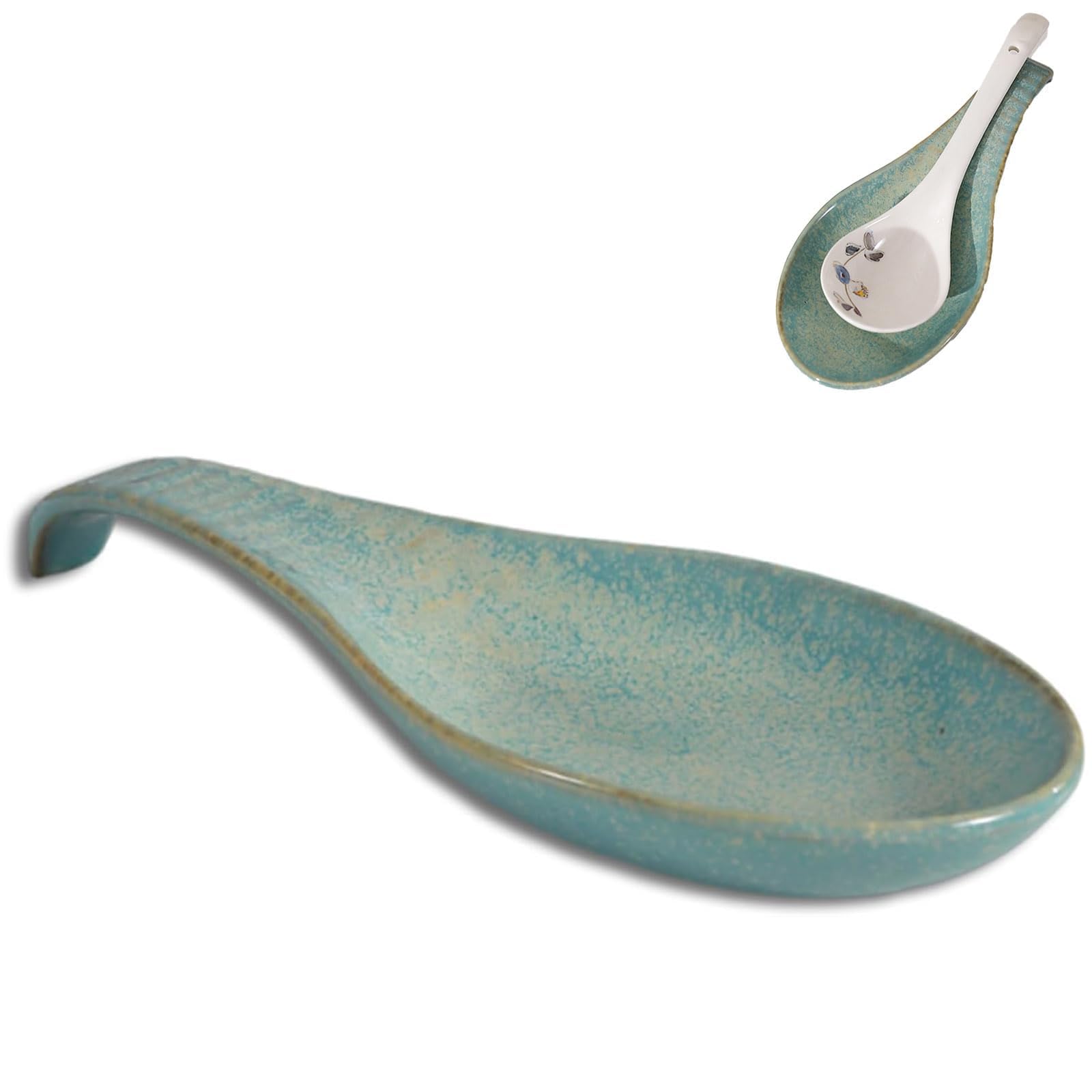 1PCS Spoon Rest Kitchens, Ceramic Spoon Holder Green Kitchen Accessories, Retro Kitchen Accessories Utensil Rests and Cooking Utensil Holder, Teaspoon Rests for Kitchens