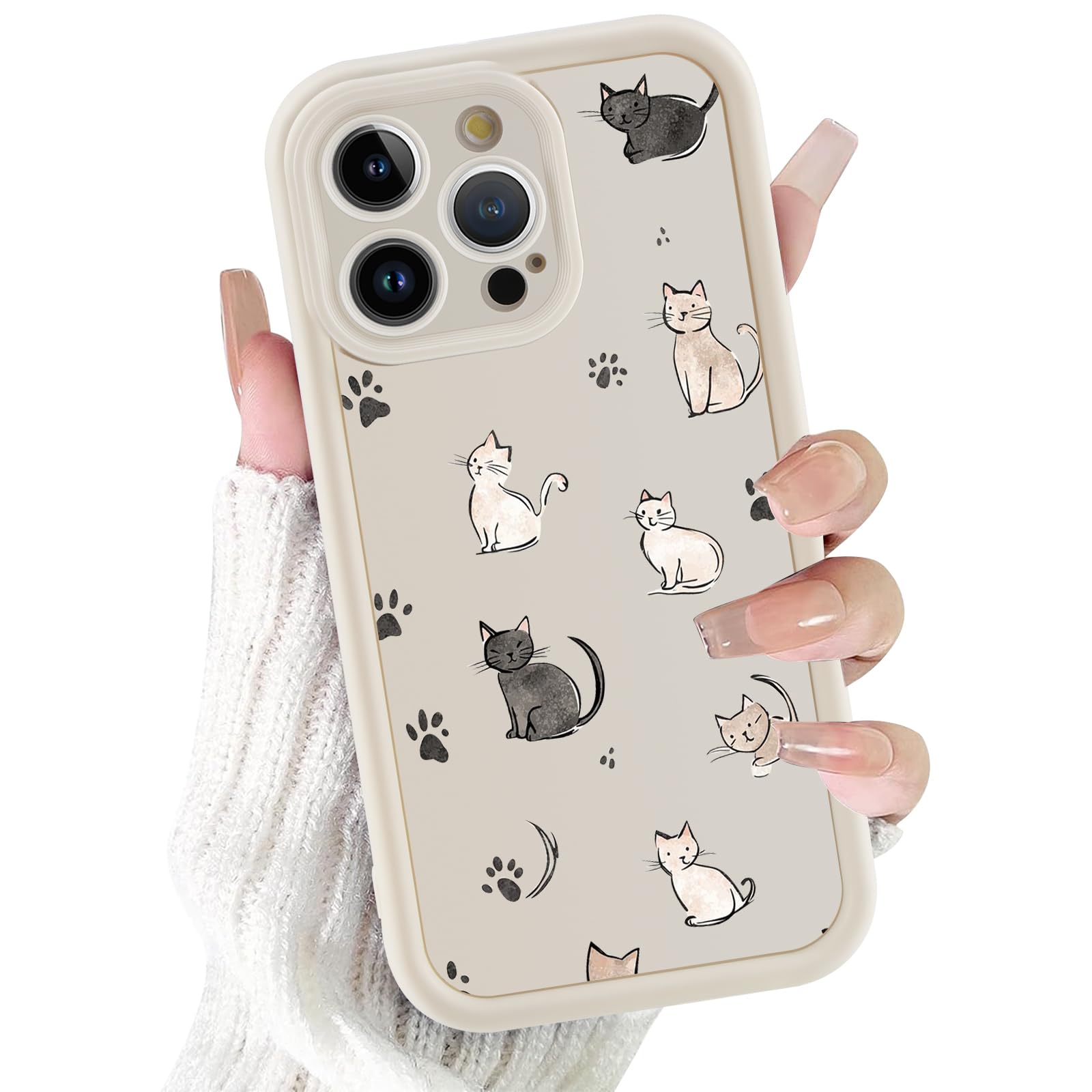 Coque silicone souple iPhone 16 Pro Max fine et transparente avec motif patte de chat - 8