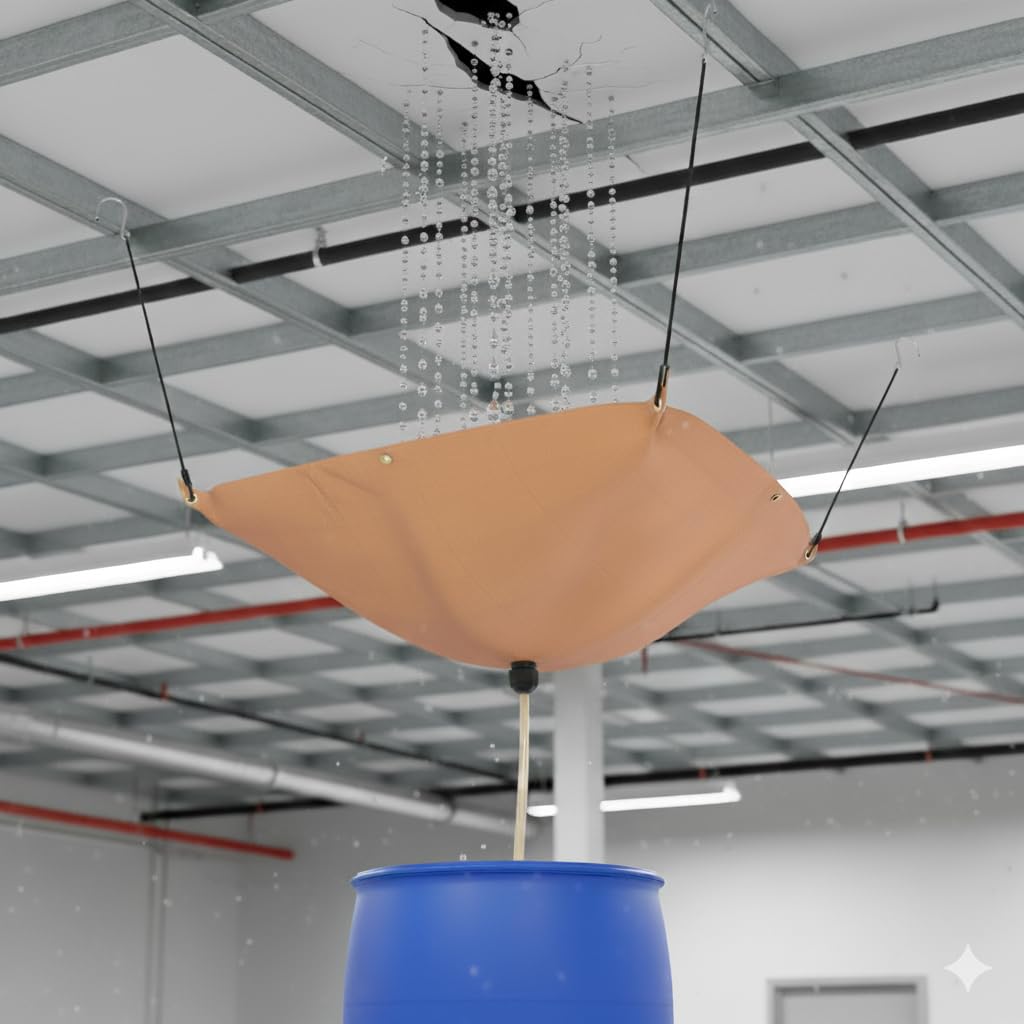 MOOFI Roof Ceiling Leak Drip Diverter Tarp Heavy Duty Ceiling Leak Diverter -Drain Tarp-Khaki 3' x 3'