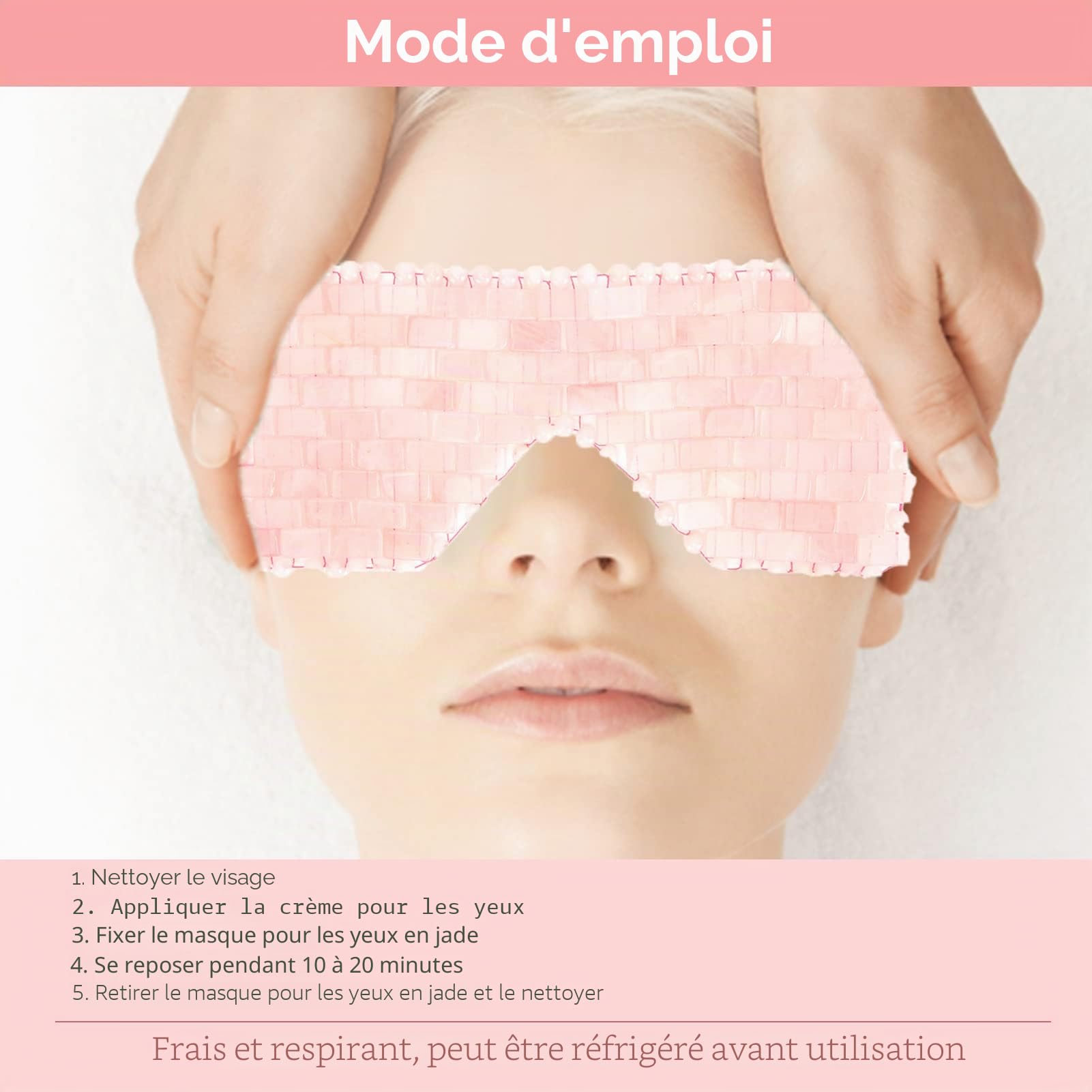 Masque Pour Les Yeux Masseur pour le Visage, Masque Visage Pierre, Anti-Âge Yeux en Jade, Thérapie Par Le Froid, Jade Pierre de Jade For Apaiser La Fatigue, Yeux Gonflés, Les Cernes (Quartz Rose)