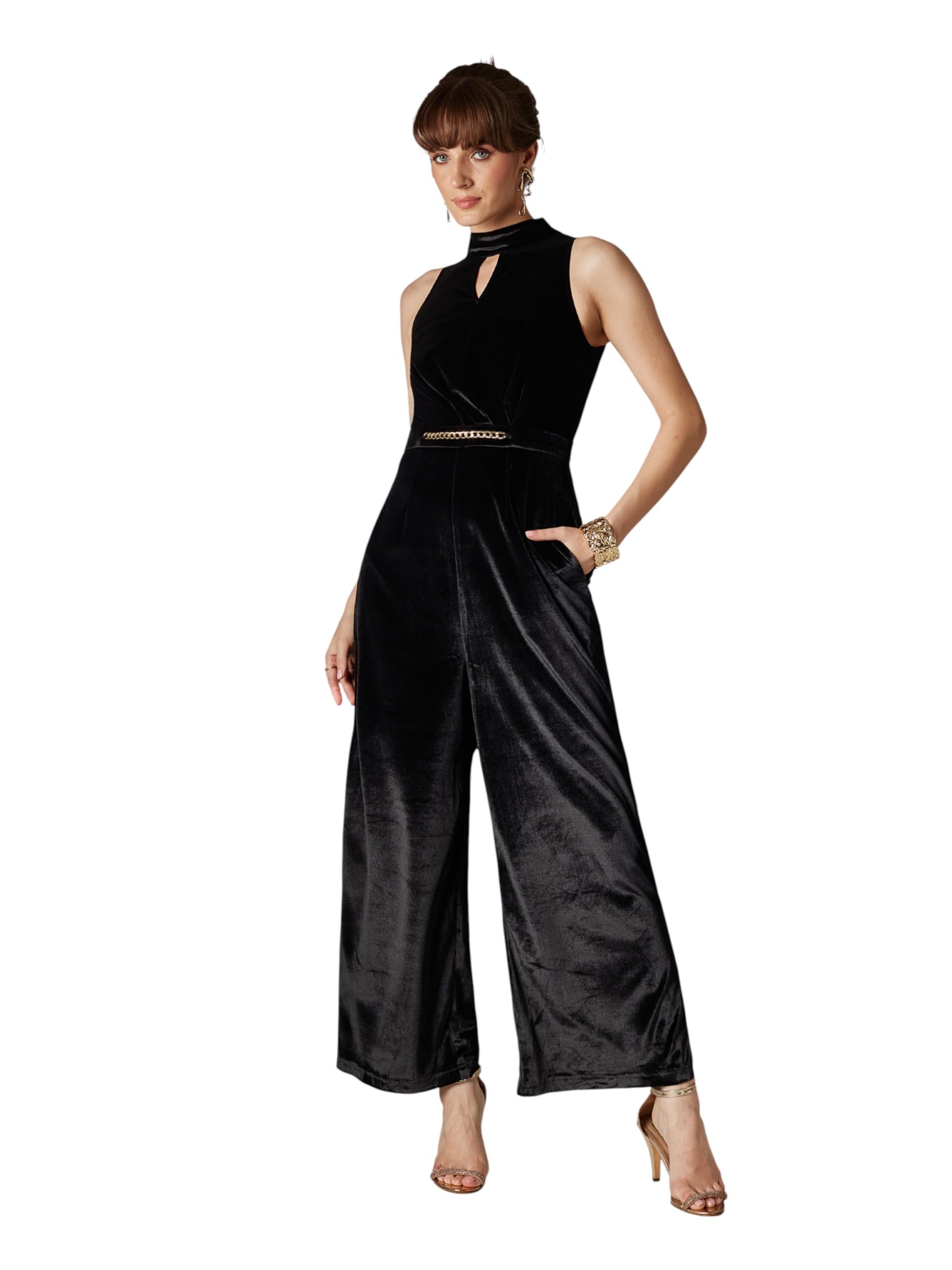 miss chase Women's Choker Neck Sleeveless Pleated Regular Jumpsuit-picture-36