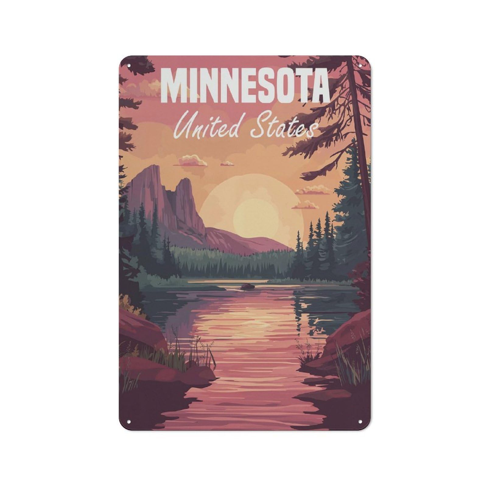 Junmoney Minnesota Sunset Landscape Retro Metal Sign 30X20cm, Old Fashioned Retro Room Decor For Living Room, Hallway, Kitchen Or Cafe