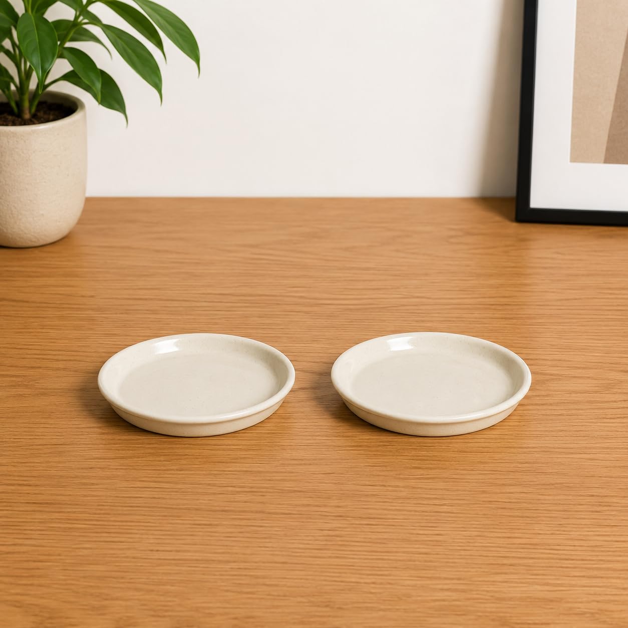 Lasaki Plate Circular 4 inch Ivory HT25 R4 Set of 2 | Round Ceramic (Plates/Saucers) for Pots, Planters, Flowers, Succulents | Decorative Garden Accessories | (H - 2 X D - 13 cm)-image-17