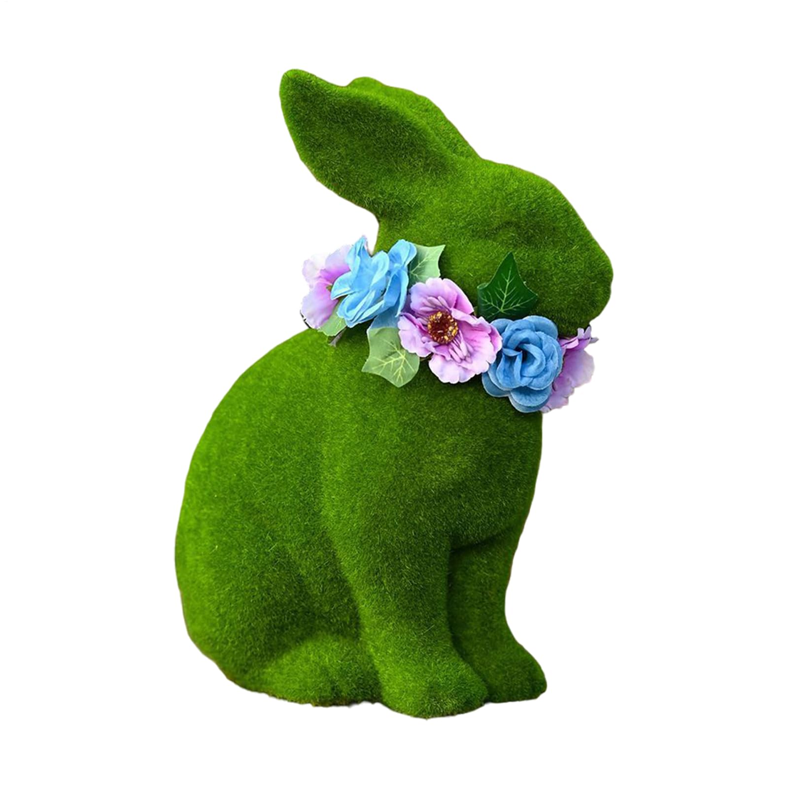 Statua da Giardino a Forma di Coniglio con Ghirlanda di Fiori in Resina | Posavasos para Hacer Cócteles Portátil per Prato Ingresso Tavolo Angolo Interno Ufficio Scrivania
