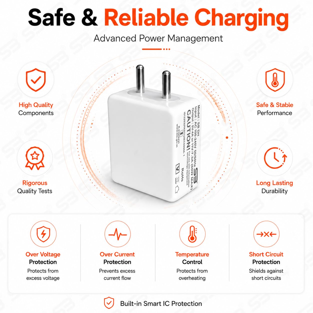 SB 80W Fast Charger with USB to Type C Cable | 7.3A Mobile Charger Adapter | Compatible with SuperVOOC, VOOC, Warp, Dash & Dart Charging Devices | for OnePlus, Realme & Oppo Smartphones. — Amazon image 9