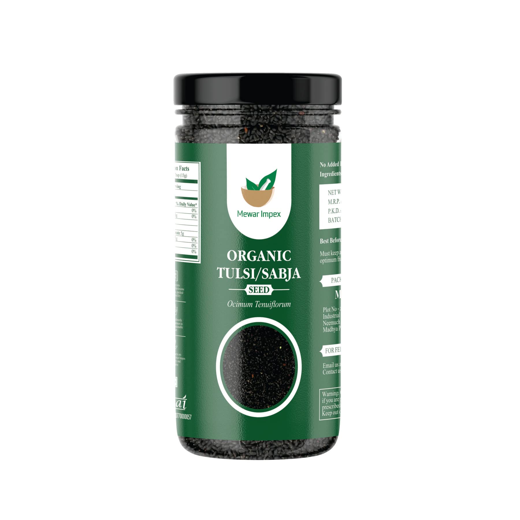 Mewar Impex High Fiber Basil Seeds (100 Gram Jar) | Sabja Seeds Helps in Stress Reliever, Regulating Blood Sugar, Improve Cholesterol | Tukmariya Seeds