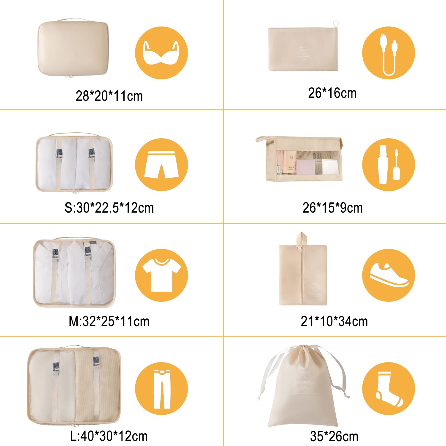 Poraceous 7 Pièces Organisateur De Voyage, Rose Voyage