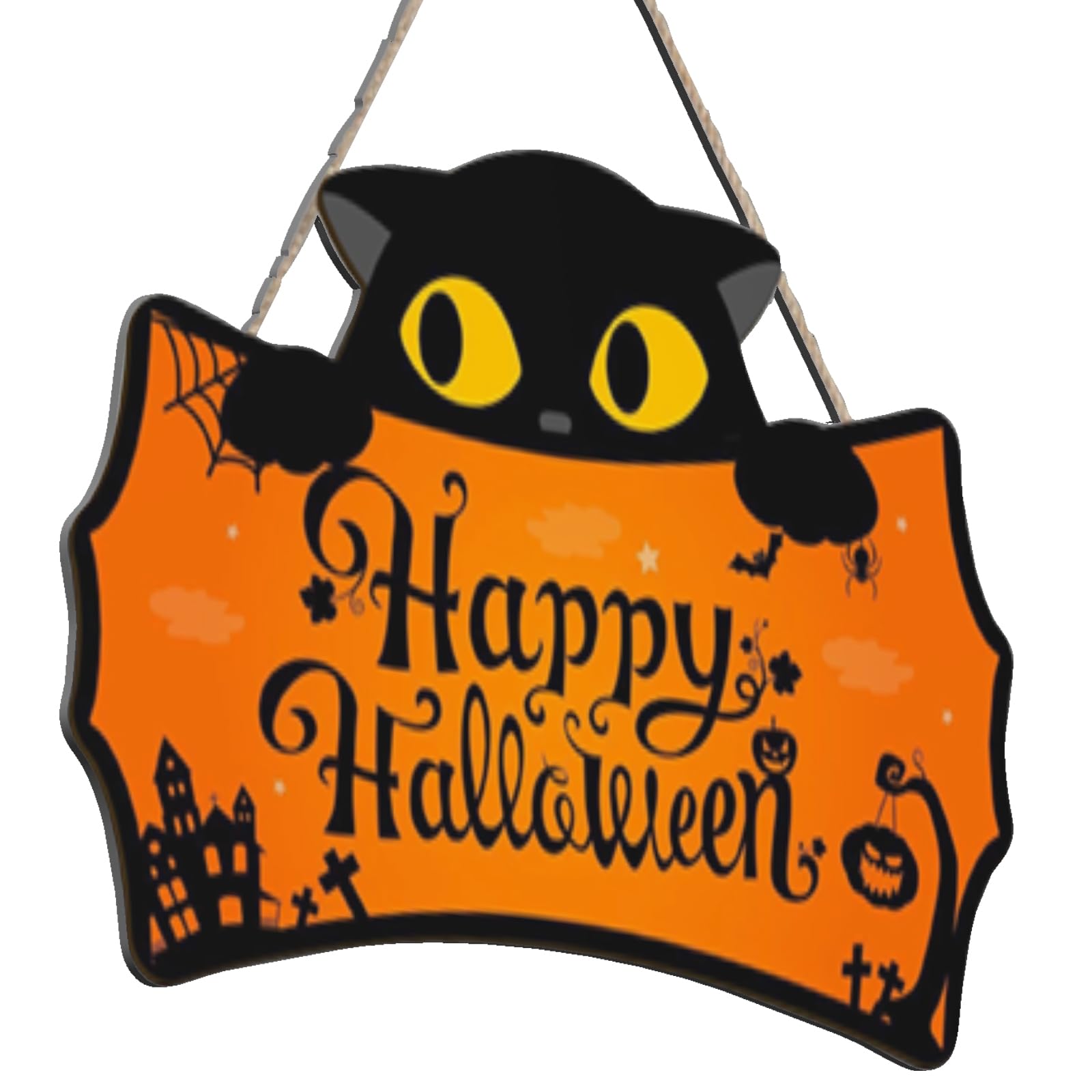 Sturdy Wooden Halloween Welcome Sign Decorated with Skeletons Pumpkins Holiday Wooden Signboard for Parties Hanging Skeleton Decoration