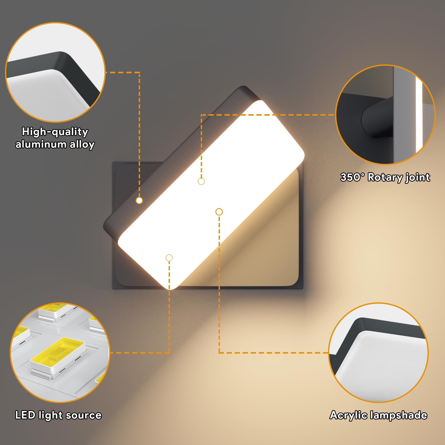 Klighten Aplique pared exterior LED 30W IP65 3000K orientable Balcon/Terraza Antracita