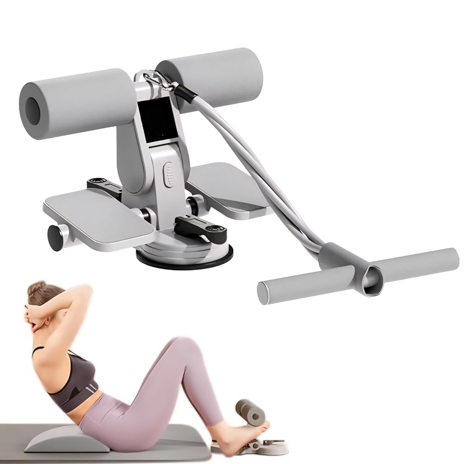 GREEN WHITE Sit Up Equipment with Double Suction Cups, Adjustable Foot Holder & Resistance Band, Portable Ab Exercise Trainer for Sit-Ups &Push Up, Home Gym Fitness Device for Men & Women-image-25