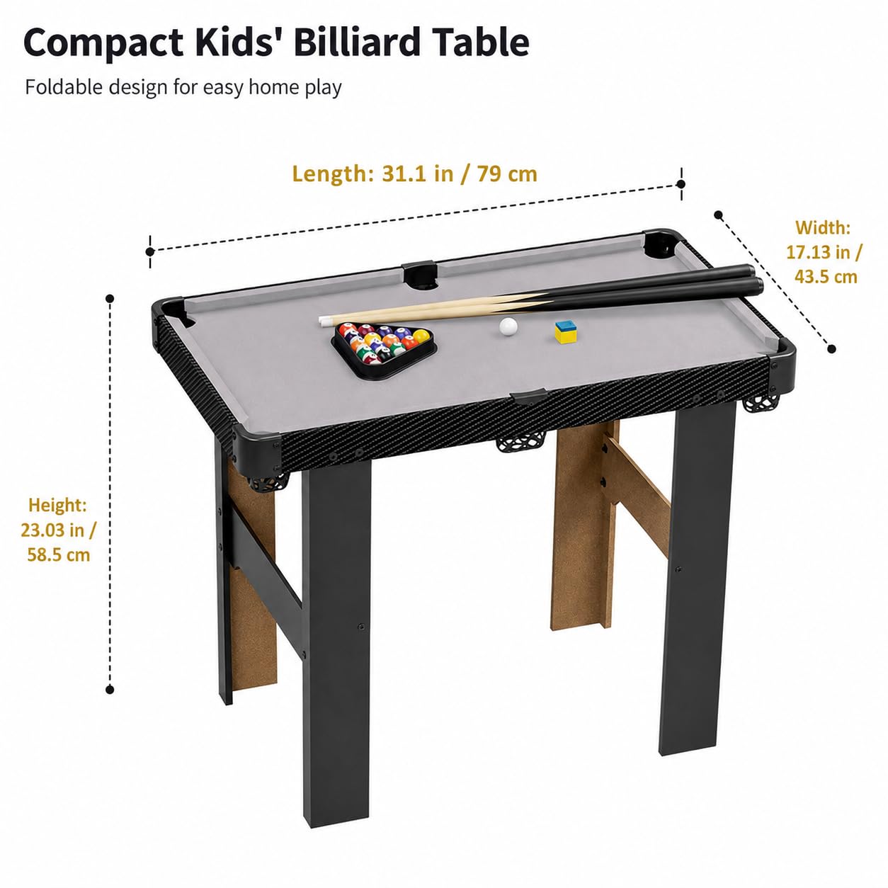 predolo Mini Table Billard Américain Pliable Bois, 83 cm, Enfants & Adultes, Accessoires Complets