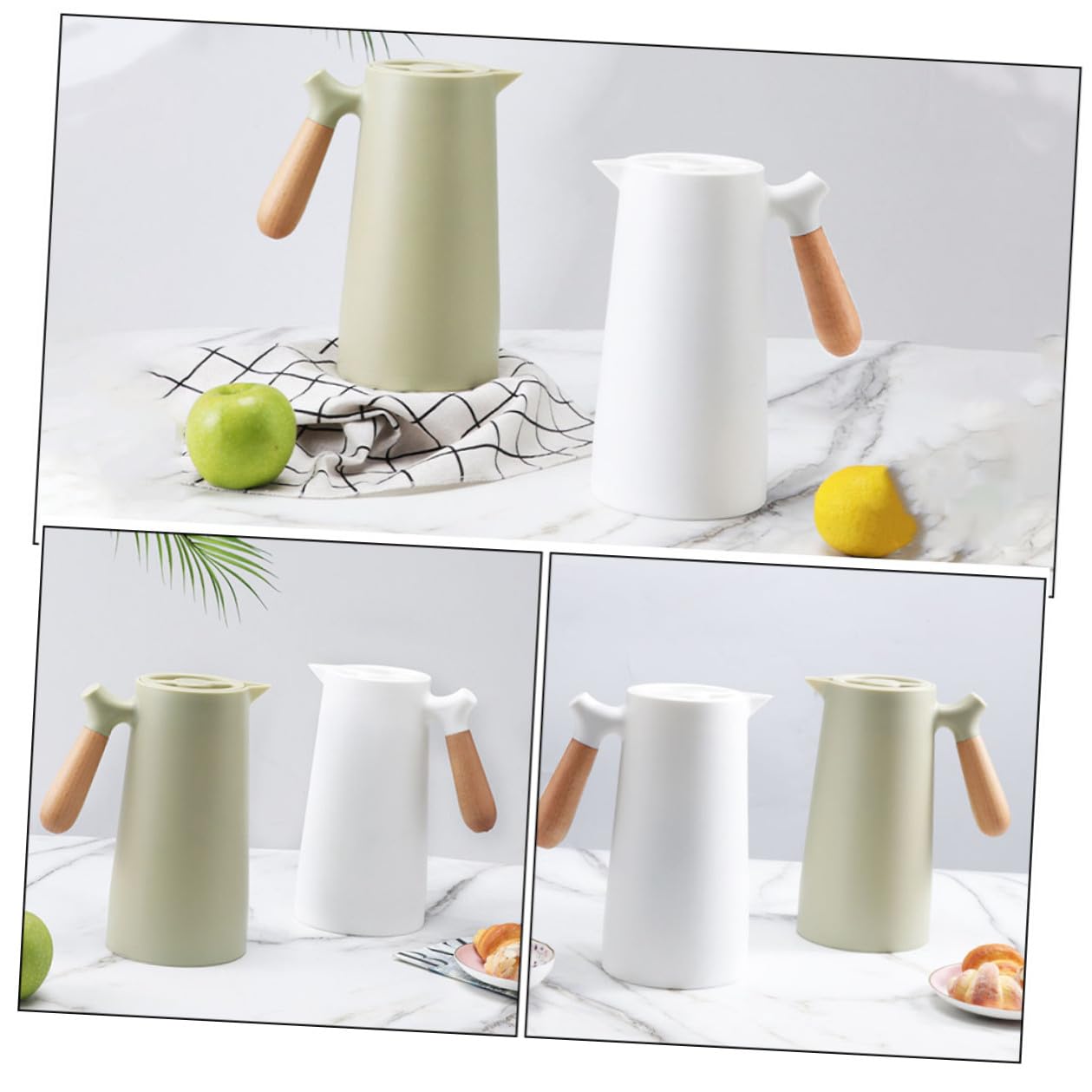 IMIKEYA Isolierkanne mit Holzgriff Doppelwandige Thermoskanne Stilvolle Haushalts wasserflasche Wärmehaltend für Kaffee Tee Büro und Zuhause