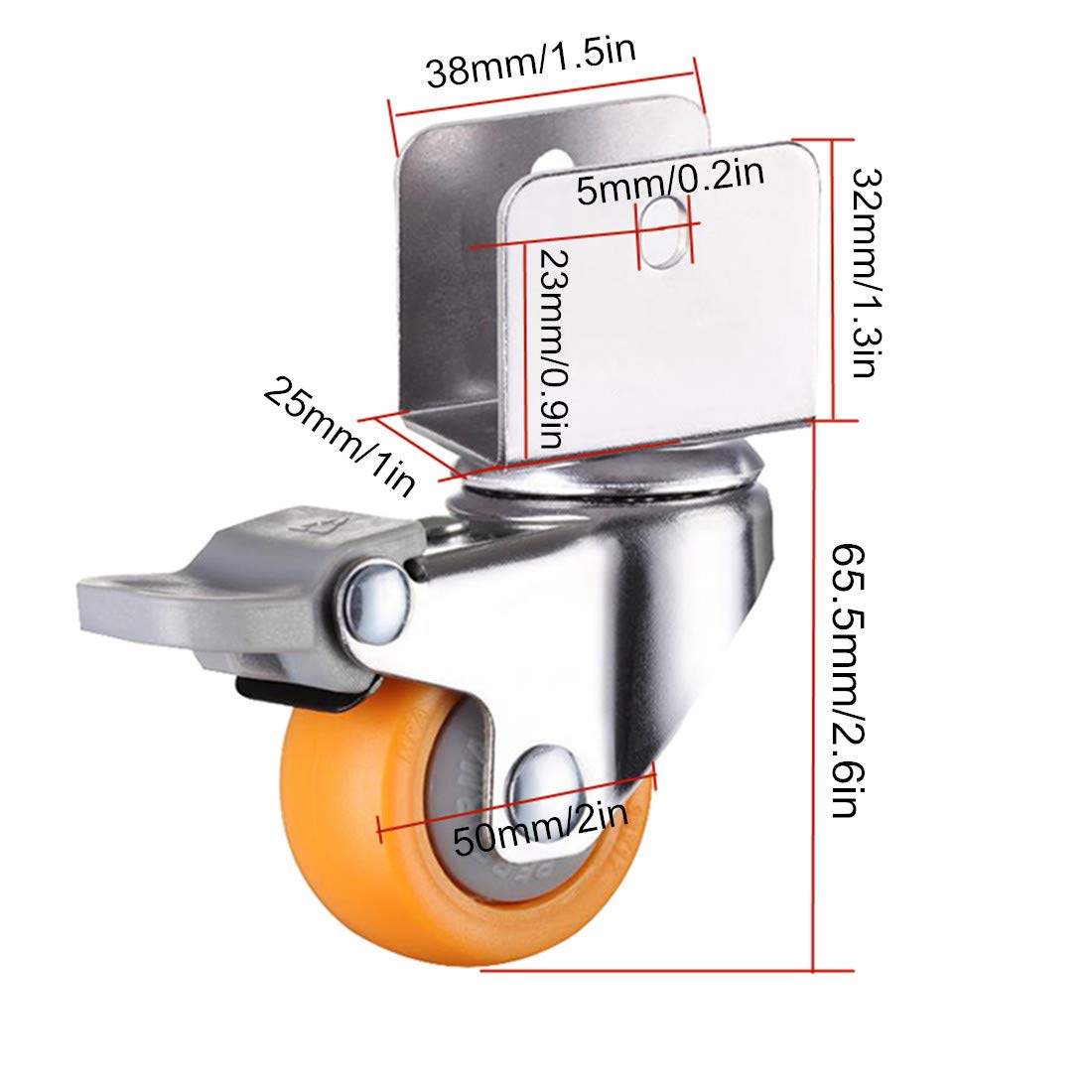 Ruedas giratorias Ruedas giratorias Ruedas giratorias de 2 pulgadas con bloqueo doble de seguridad, ruedas giratorias pequeñas de 50 mm, ruedas giratorias para muebles para cama, con soporte en forma