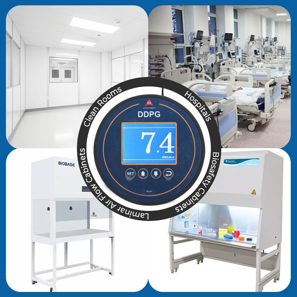 Manometro Digitale a Pressione Differenziale (Campo: da 0 a 0 Pascal) Sensore di Pressione per Camere Bianche | AI-DDPG TFT (4-20 mA + Scatola di Fissaggio)
